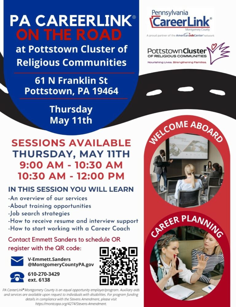 April’s PA Careerlink at PCRC Pottstown Cluster of Religious Communities